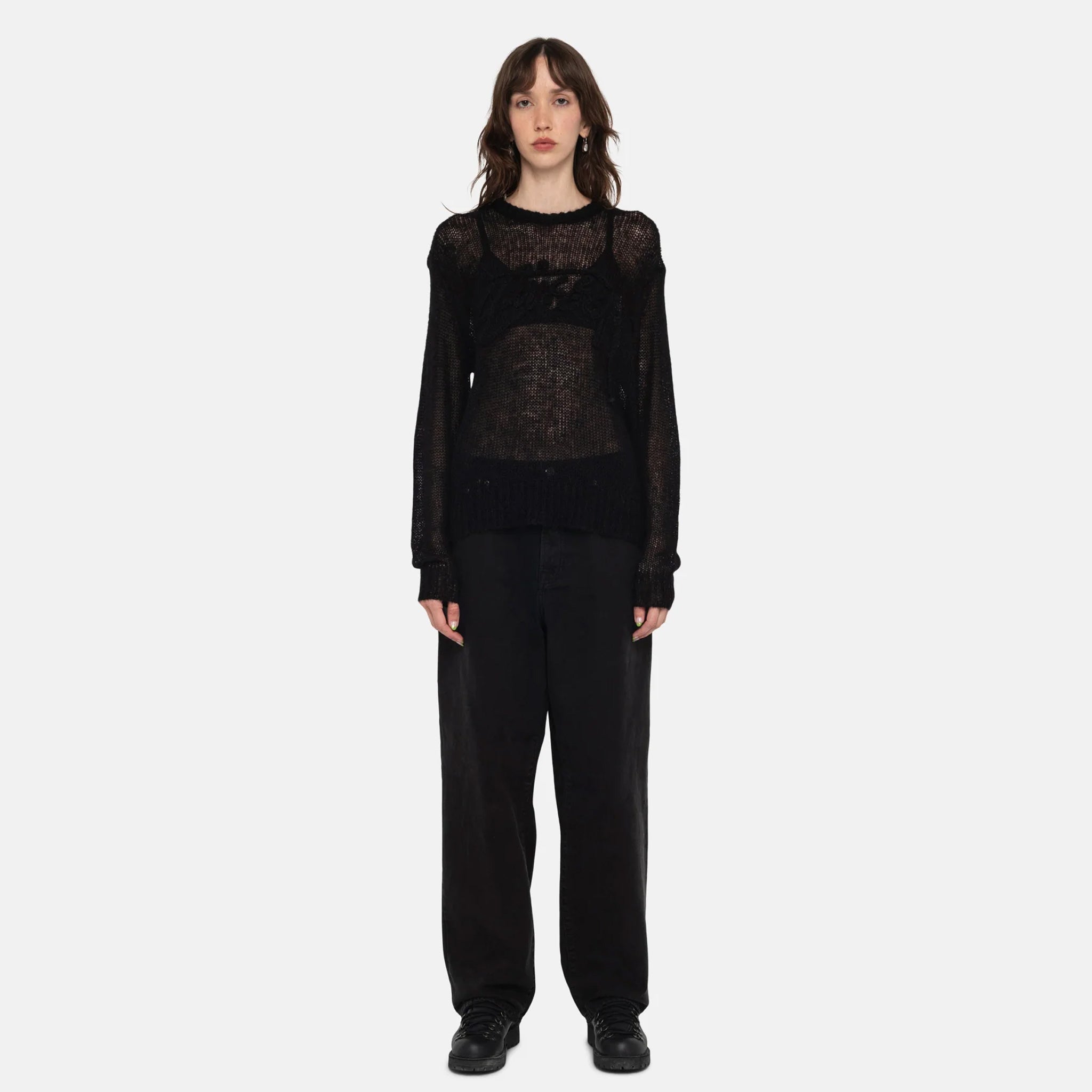 Full body photo of the Washed Canvas Big Ol' Jeans - Black.