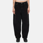 Close half body photo of model wearing the Washed Canvas Big Ol' Jeans - Black.