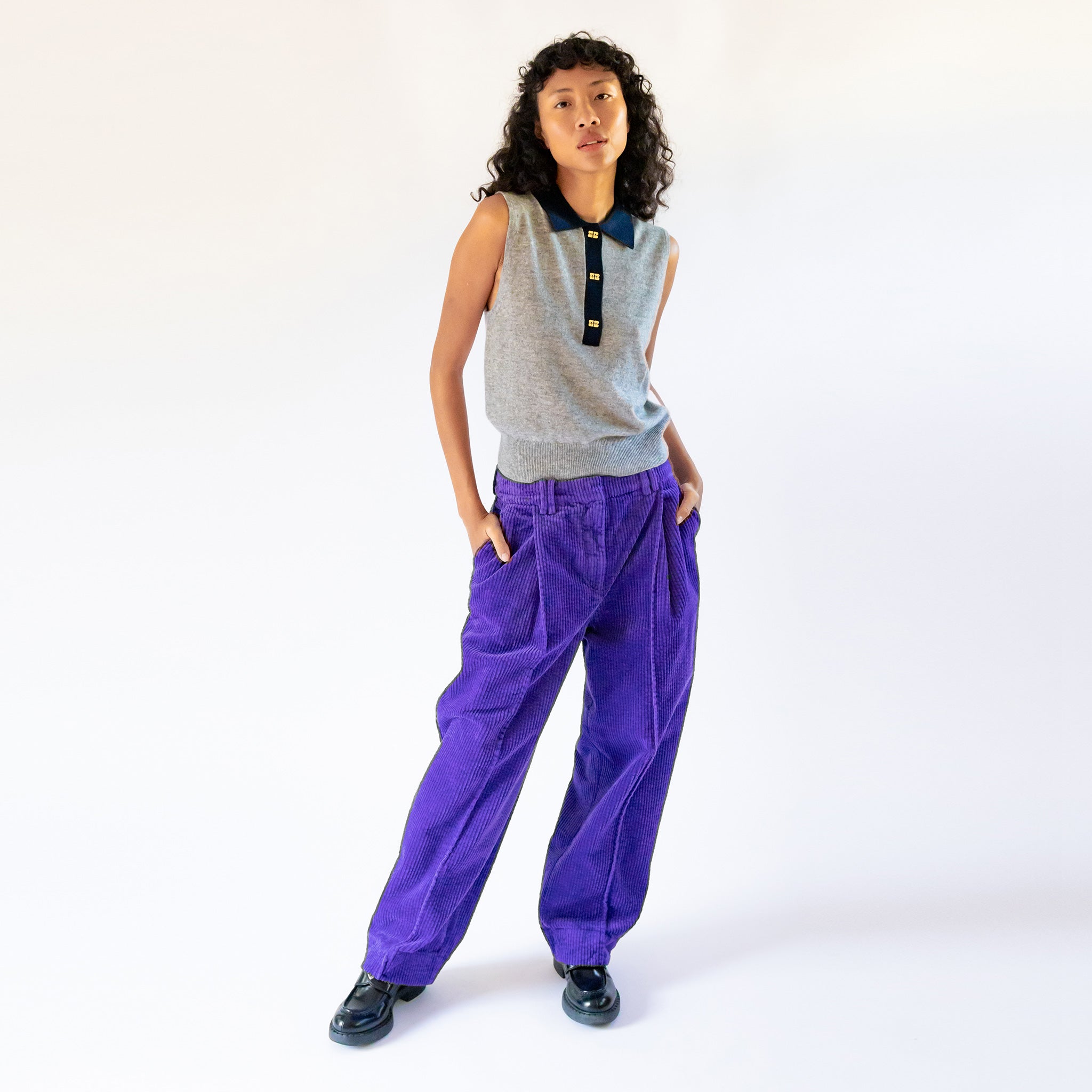 GANNI Relaxed Corduroy Pleated Pants Simply Purple available at LCD