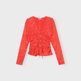 Crinkled Satin V-Neck Shirt - Grenadine