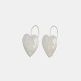 Close side detail photo of the Heart Burn Earrings - White Bronze.
