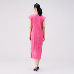 Back full body photo of model wearing the Monthly Colors July S/S Dress - Bright Pink.