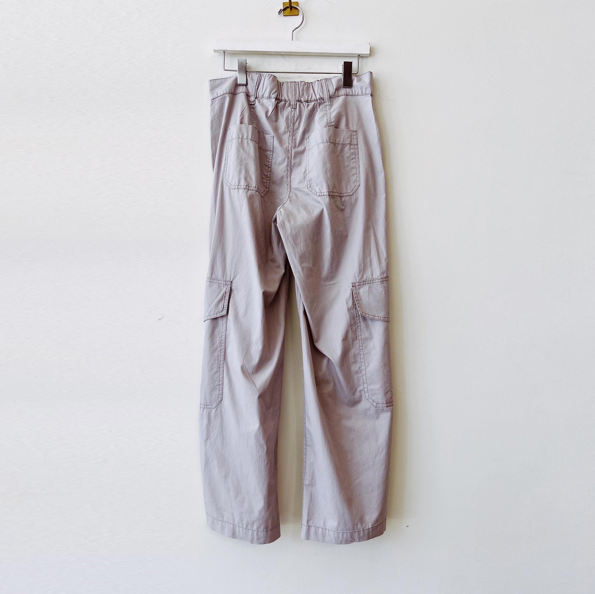 Back flat hanging photo of the Mid-Rise Wide Leg Cargo Pants - Grey.