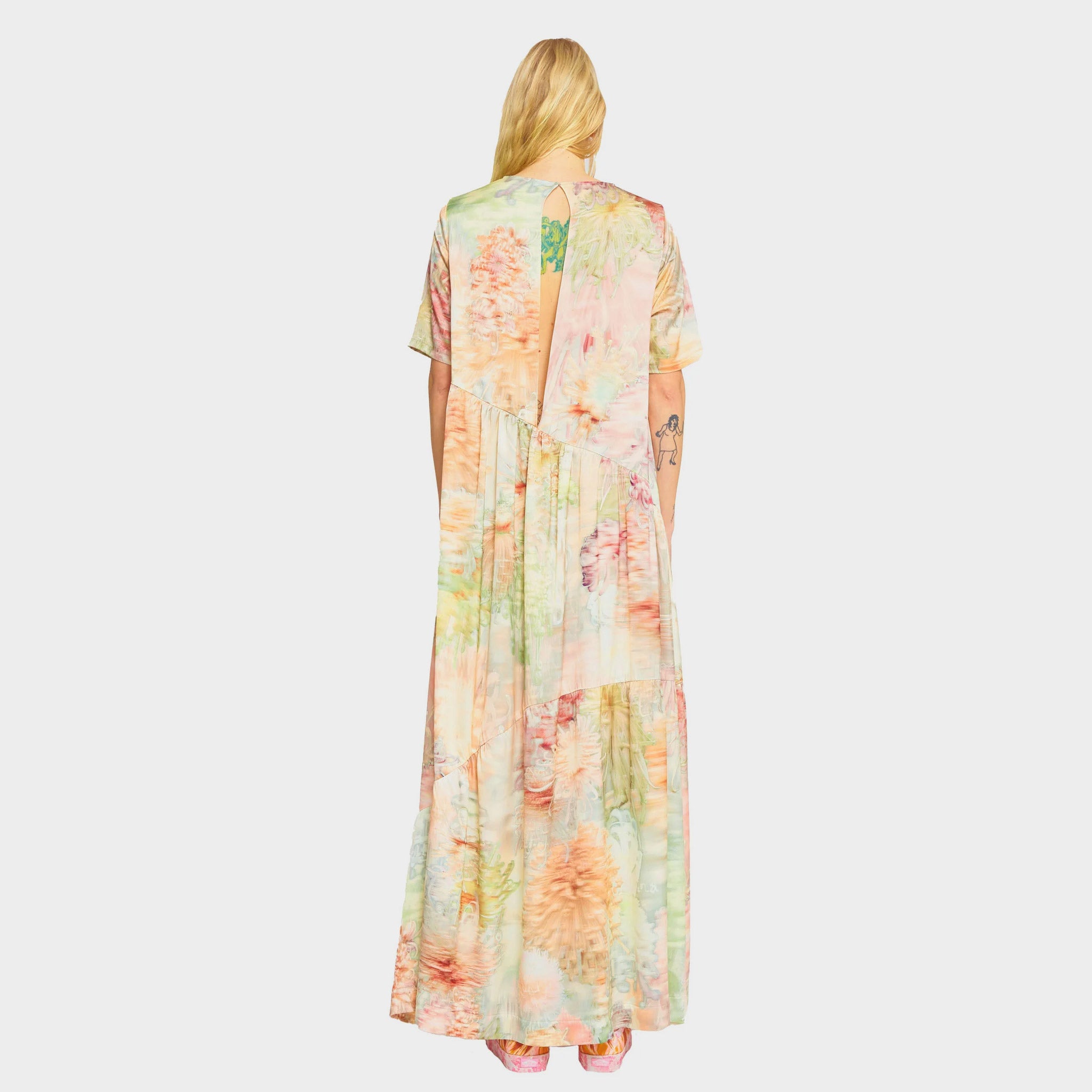 Back full body photo of model wearing the Ritual Dress - Light Chrysanthemum.