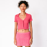 V-Neck Ruched Polo Top - Dark Rose