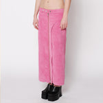 Side half body photo of model wearing the Cord Zip Skirt - Pitaya.