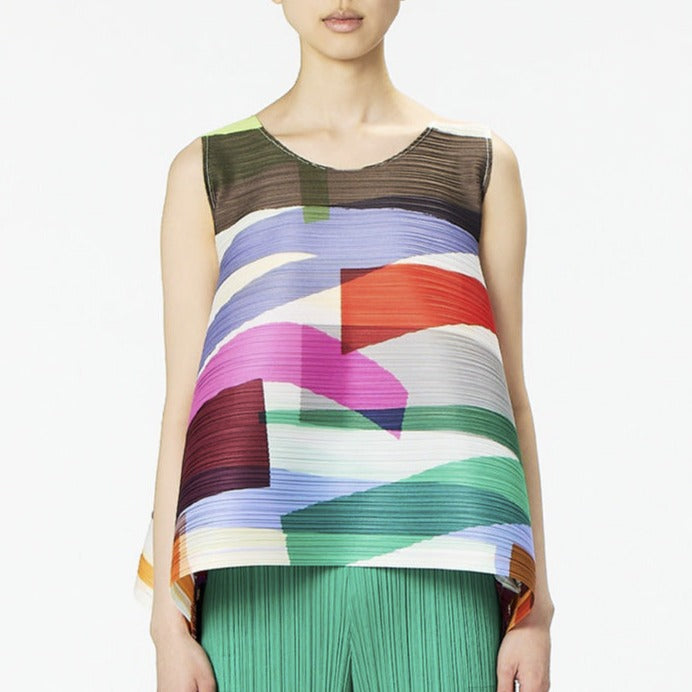 Close half body photo of model wearing the May - Path Top.