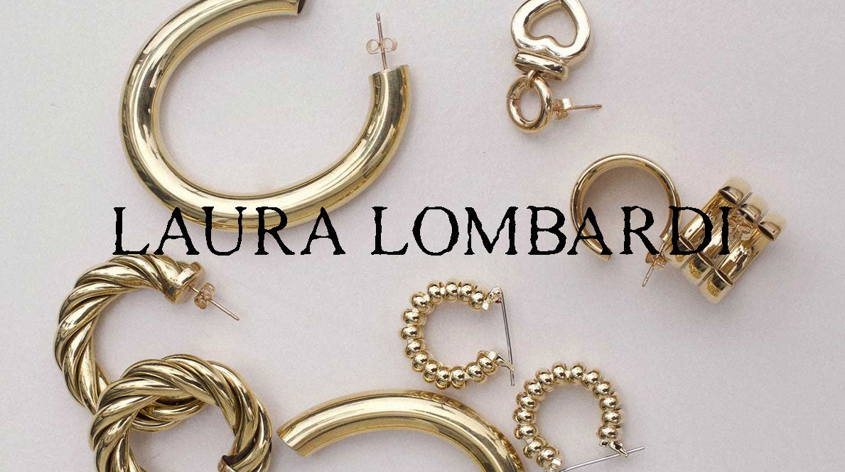 Laura Lombardi earrings in a jumble on a white background.