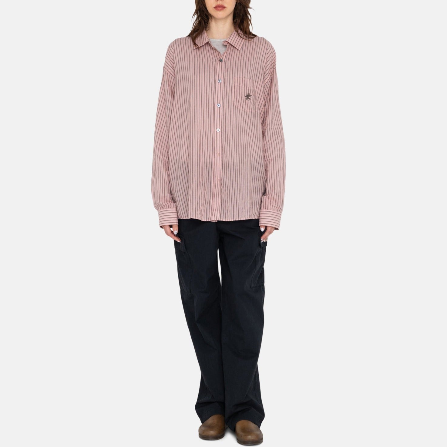 Full body photo of model wearing the Lightweight Classic Shirt - Brick.