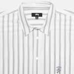 Flat photo of the collar on the Boxy Striped SS Shirt - Off White Stripe.