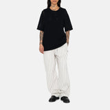 Full body photo of model wearing the Brushed Beach Pant - Bone Stripe.