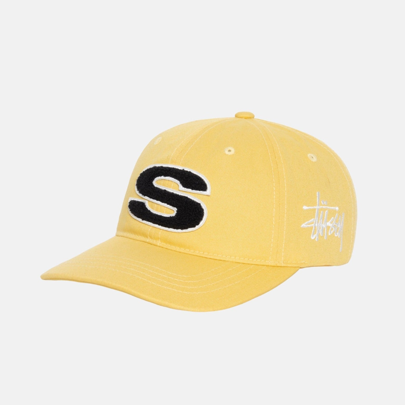 Side detail photo of the Chenille S Low Pro Cap - Mustard.