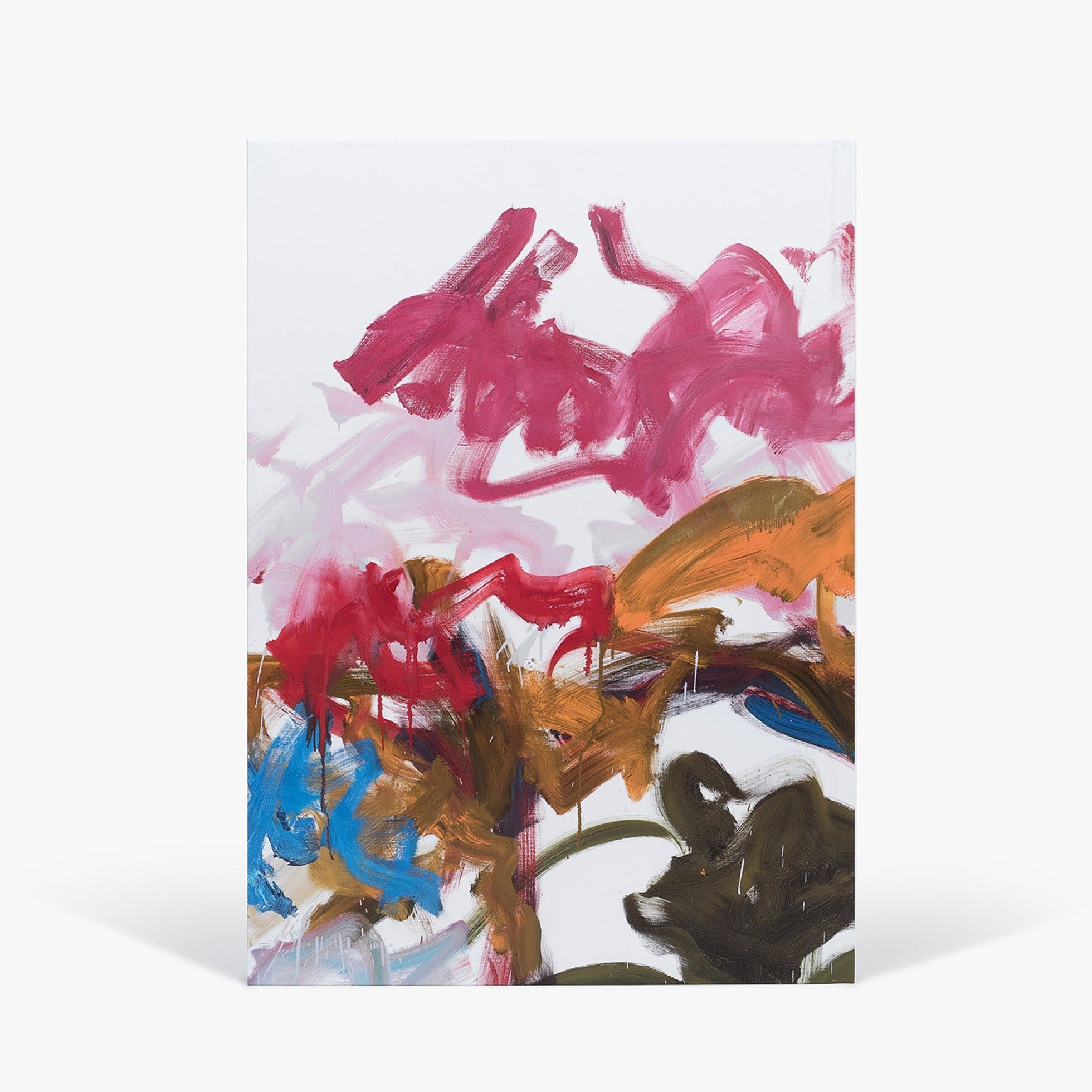Flat back photo of the Joan Mitchell: I carry my landscapes around with me.,  featuring a detailed image of an abstract paint work by the artist.