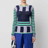Block Knit Blouse - Blue Lavender Block