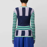 Block Knit Blouse - Blue Lavender Block