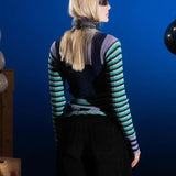 Block Knit Blouse - Blue Lavender Block