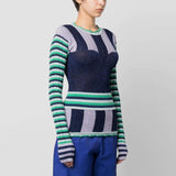 Block Knit Blouse - Blue Lavender Block