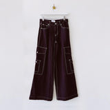 Contrast Stitch Cargo Pants - Black
