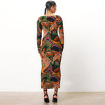 Back full body photo of model wearing the Eliza Dress - Multi.