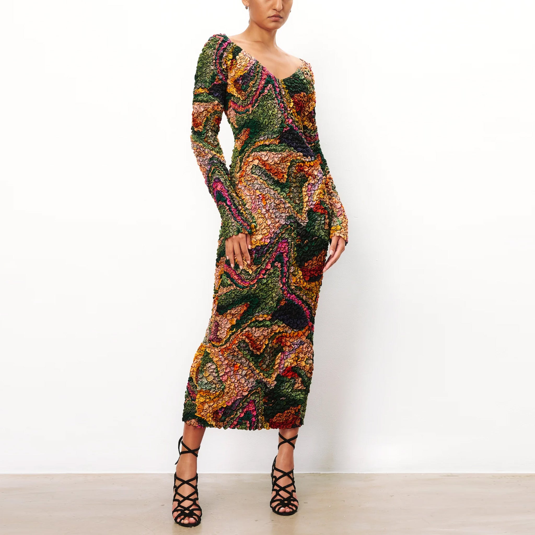 Full body photo of model wearing the Eliza Dress - Multi.