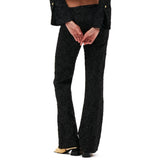 Back half body photo of Stretch Jacquard Flared Pants - Black.
