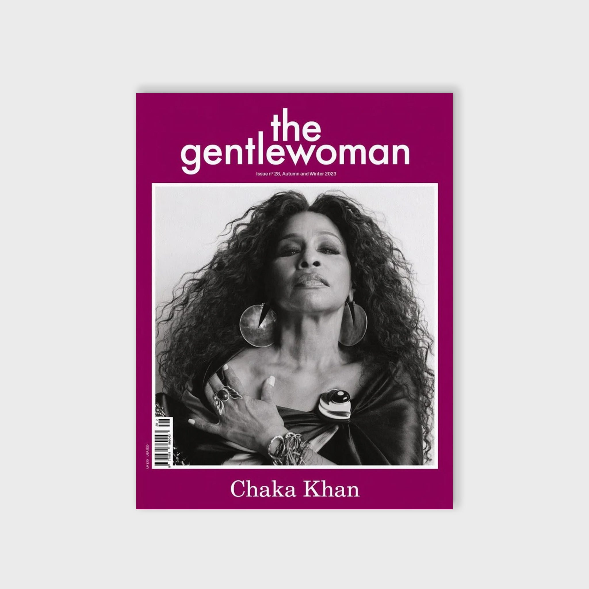 The Gentlewoman Magazine featuring a black and white photograph of Chaka Khan.