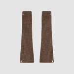 Flat Photo of the brown knit leg warmers.