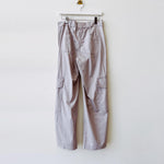 Back flat hanging photo of the Mid-Rise Wide Leg Cargo Pants - Grey. 