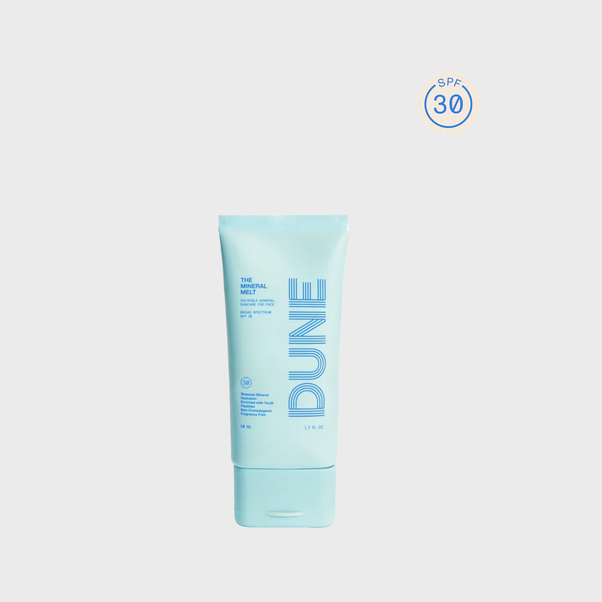 Light blue tube of Mineral Melt by DUNE suncare.