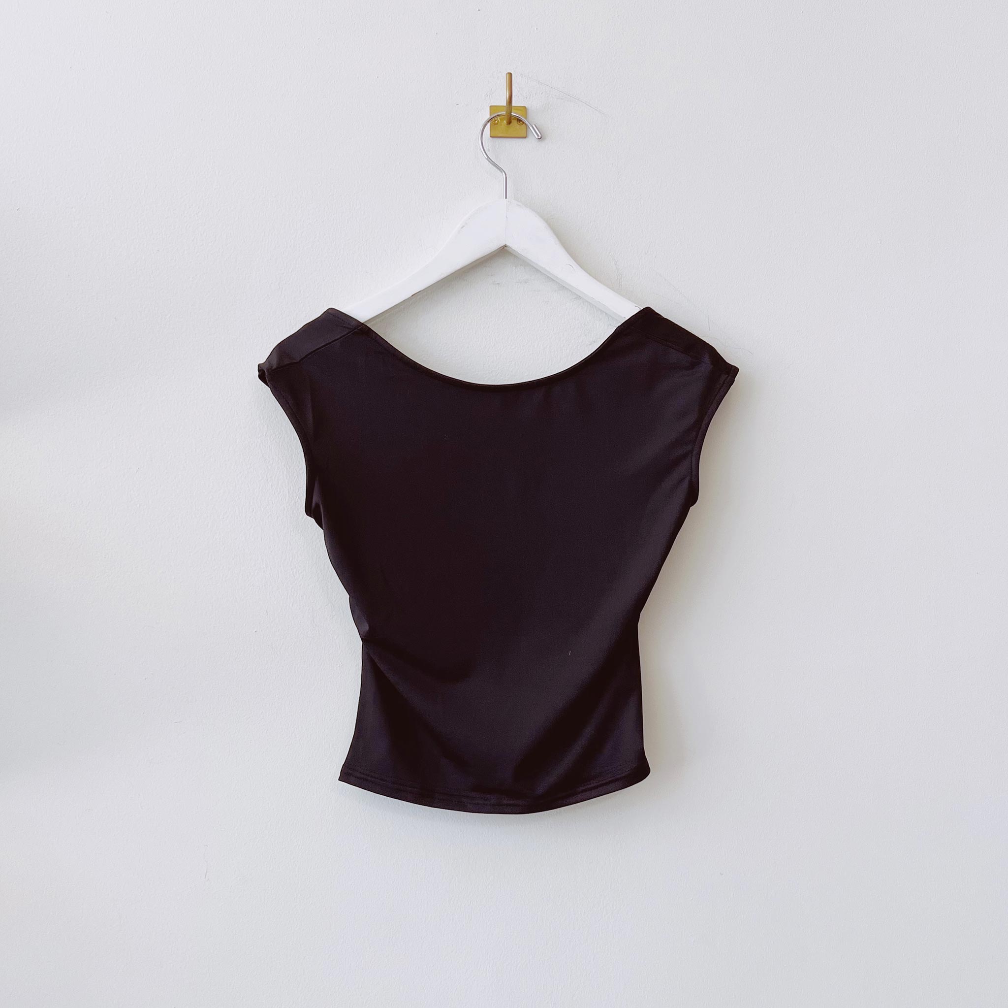 Front hanging photo of the Open Back Ballet Tee - Black. 