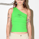 Pierced One Shoulder Rib Tank in Lime