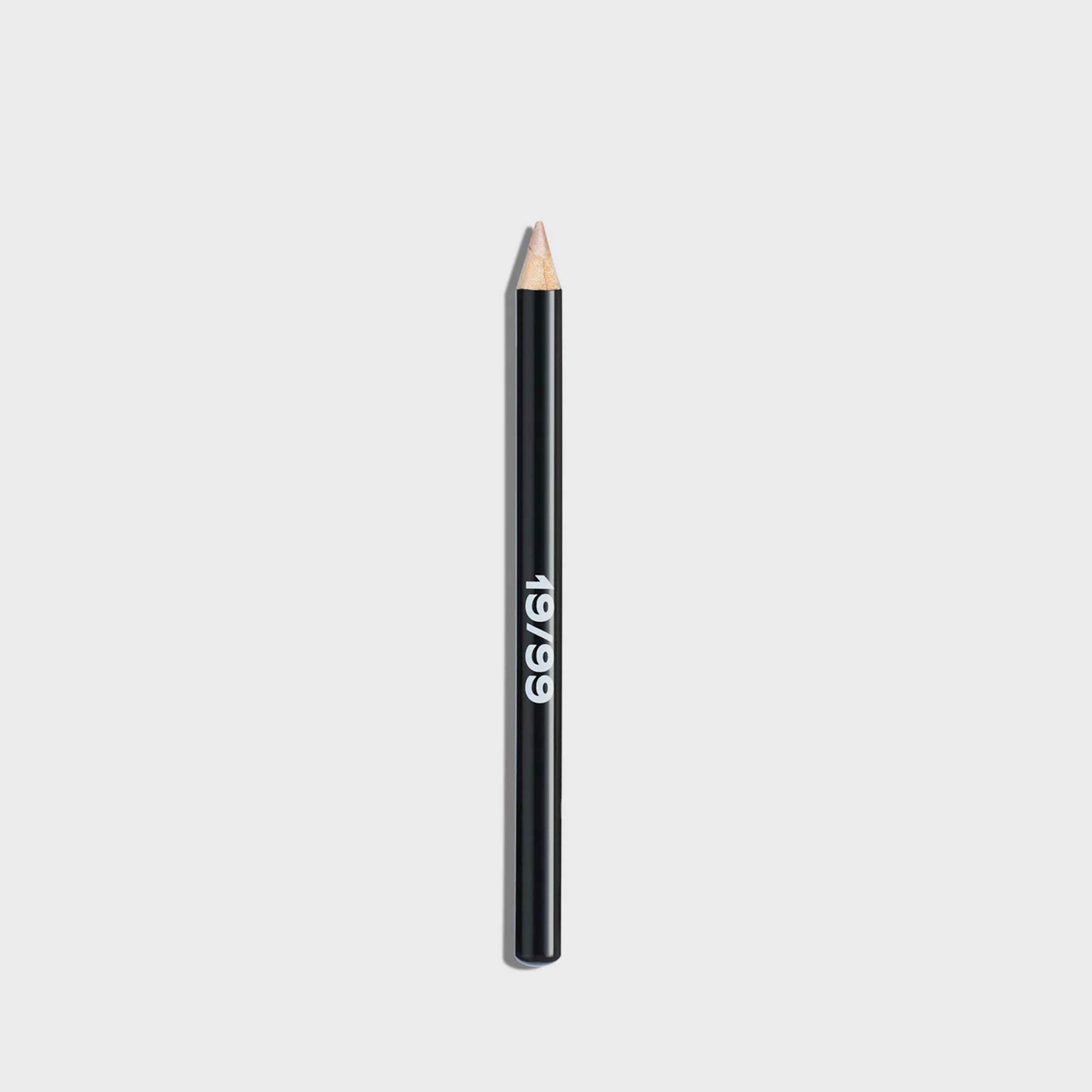 Makeup highlighting pencil in champagne gold by 19/99, with a black casing and bold 19/99 logo printed on the side of the pencil.