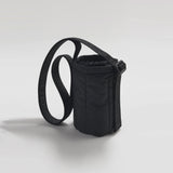 Flat photo of the Puffy Water Bottle Sling - Black on a white background.