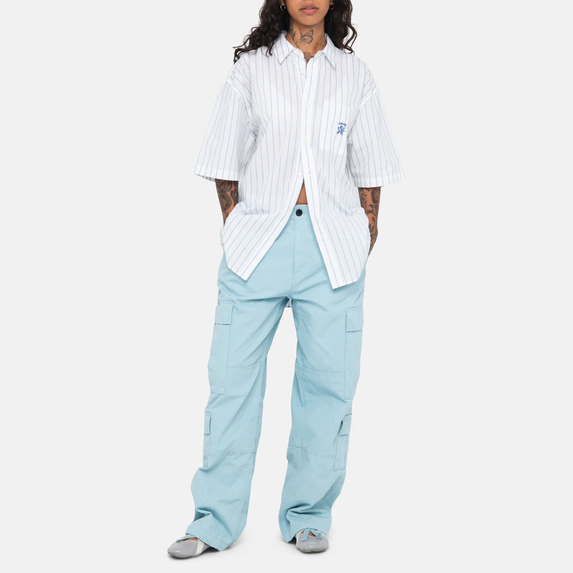 Full body front photo of model wearing the Surplus Ripstop Cargo Pant - Aquamarine.