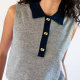 Cashmere Mix Sleeveless Polo - Frost Gray