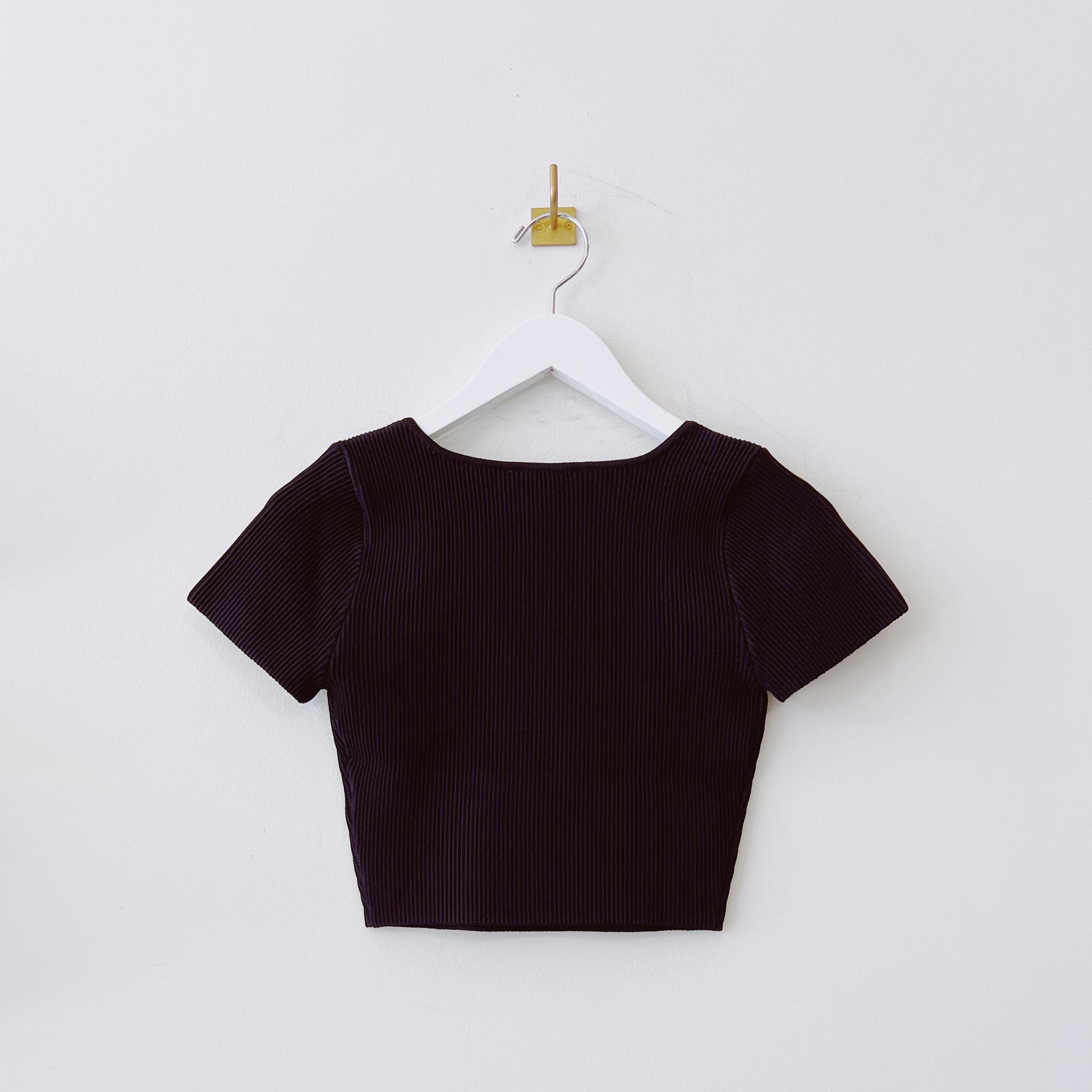 Back hanging photo of the Square Neck Crop Tee - Black.