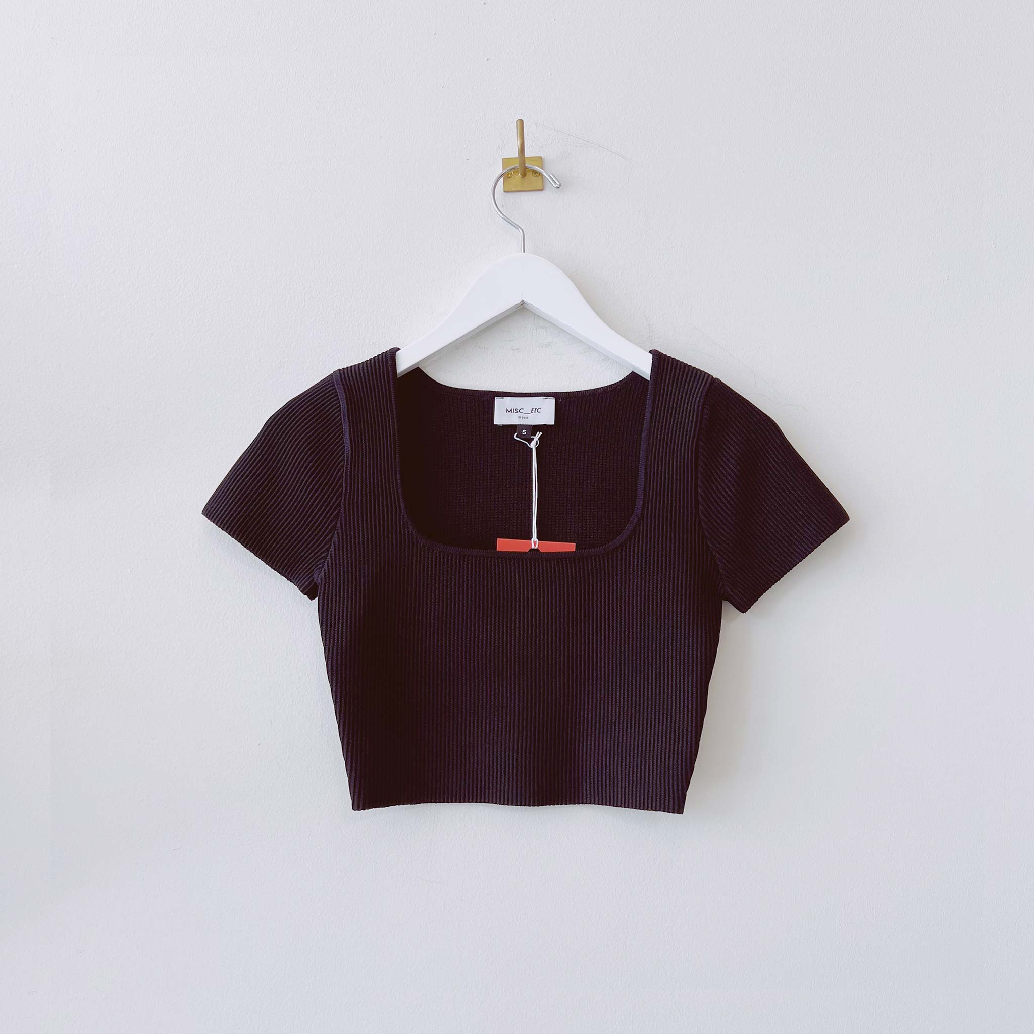 Flat hanging photo of the Square Neck Crop Tee - Black.