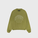 Flat photo of a oversized stussy crewneck sweatshirt in a light green color.