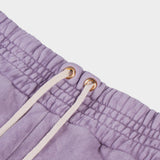 Close detail photo of the yacht short in a light heathered lavender color.
