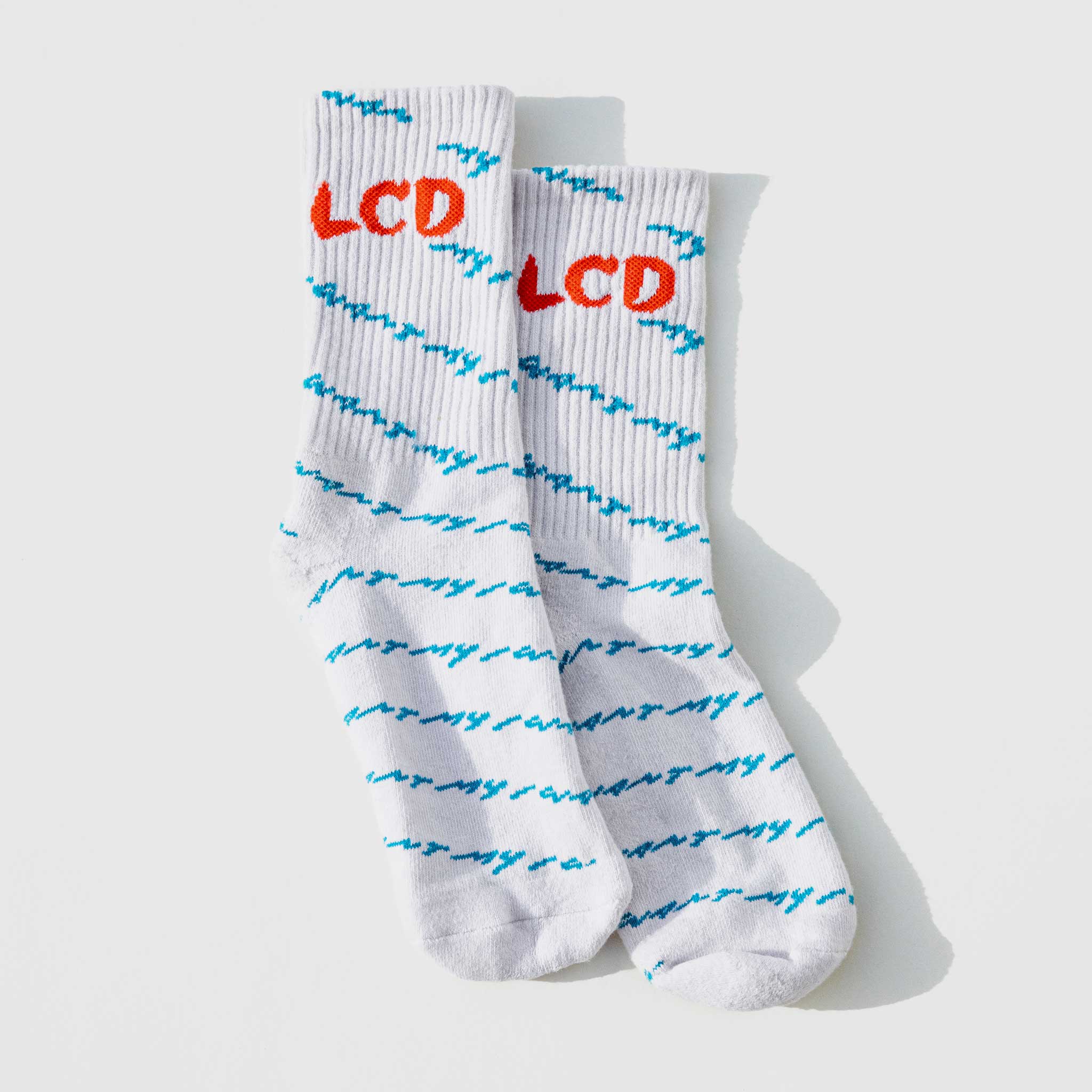 Close detail photo of the LCD10 Motto Crew Socks.