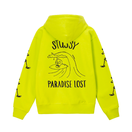 Back detail photo of the Paradise Lost Hoodie - Lime.