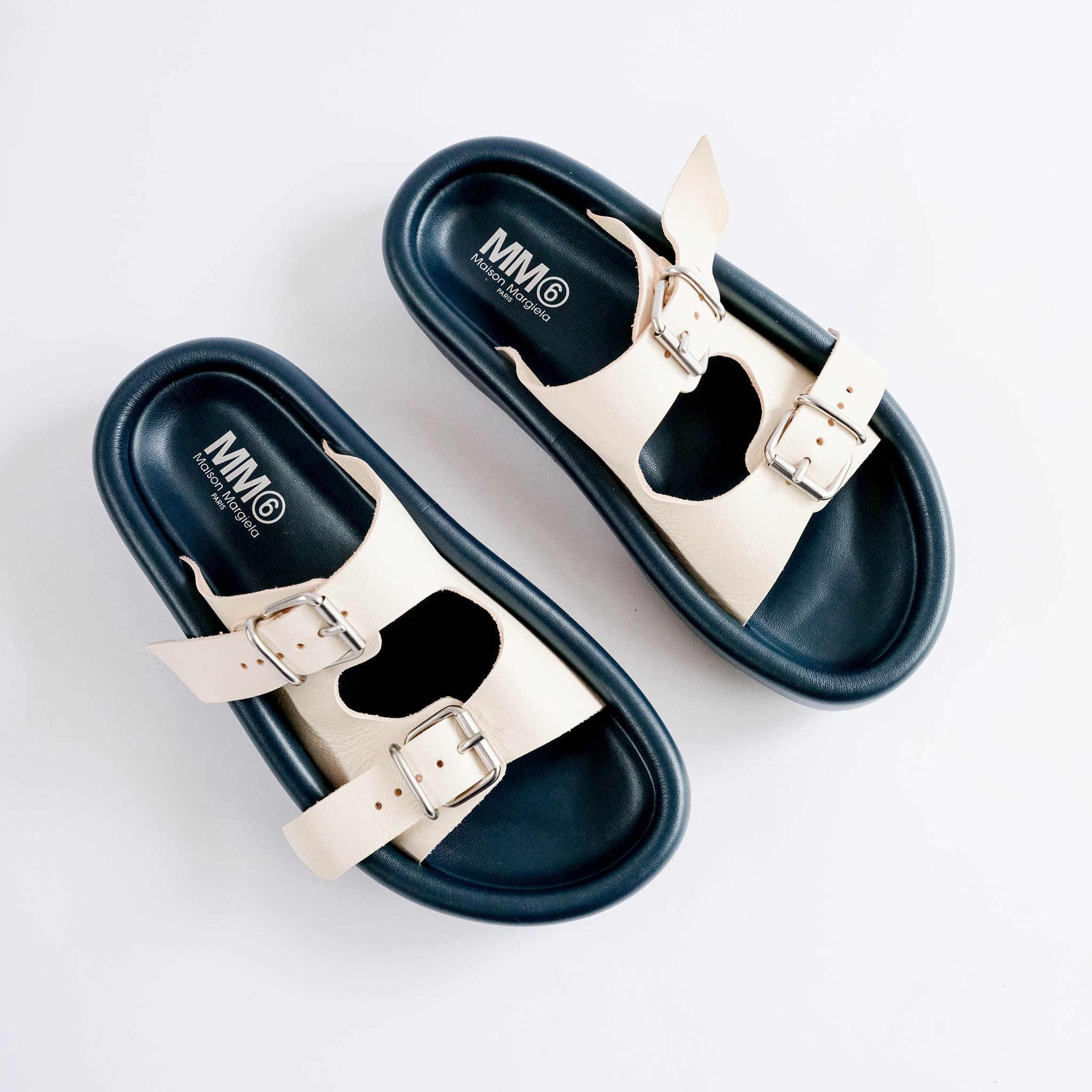Top view of the Buckle Sandals - Black/Off White.
