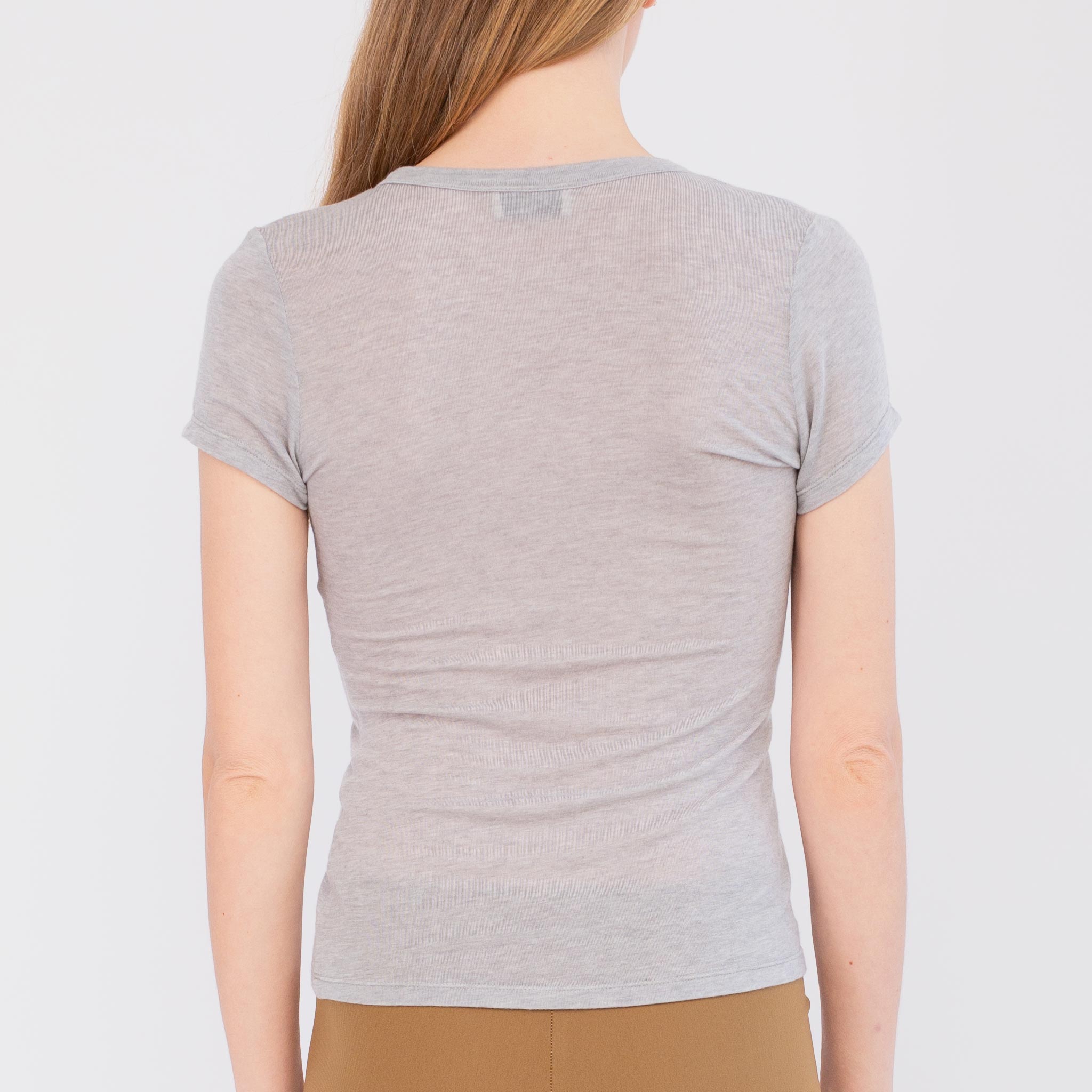 Back half body photo of model wearing the Campos Tee - Smoke.