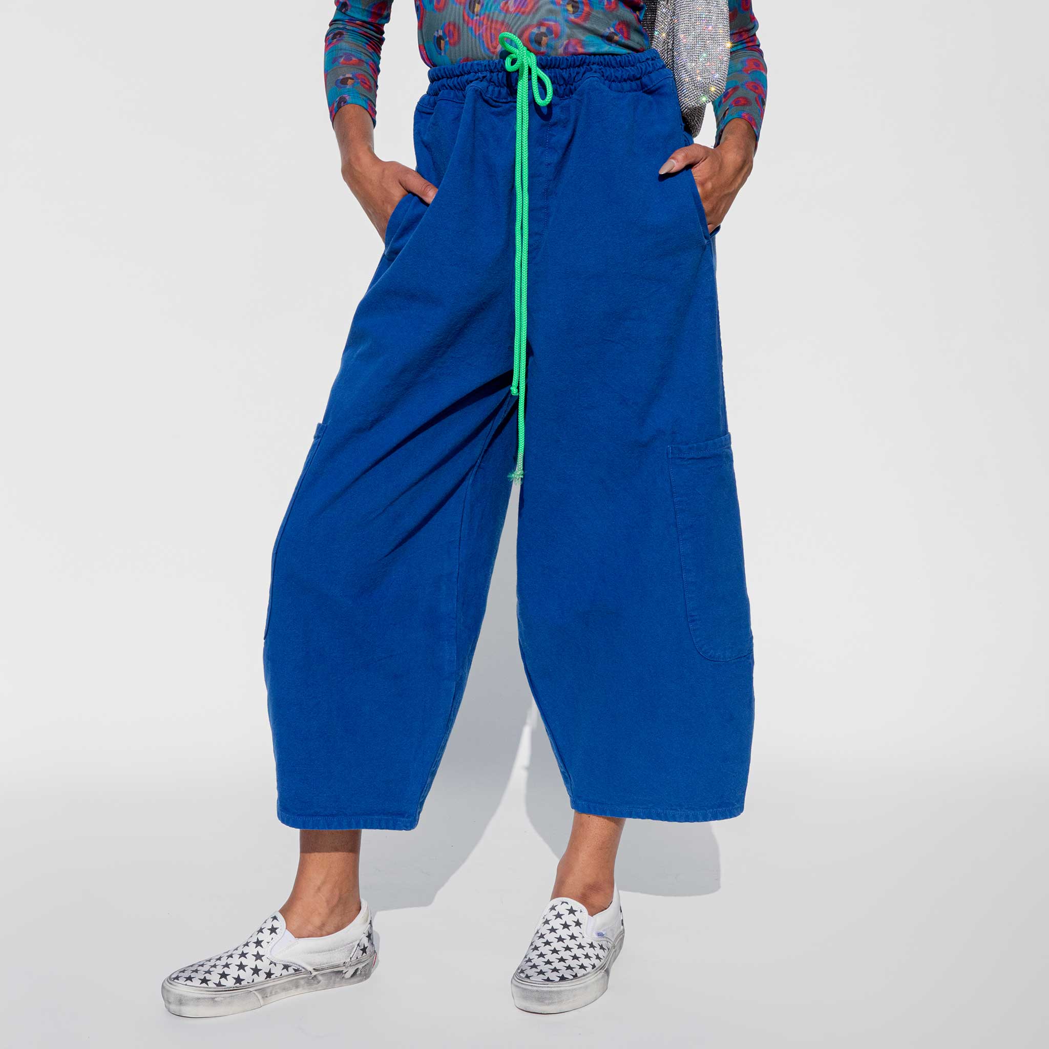 Detail of Meals Chef pant in Blueberry.
