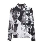 Flat photo of the Colette High Neck Top - Romantic B&W on a white background.