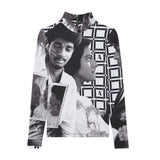Flat photo of the Colette High Neck Top - Romantic B&W on a white background.