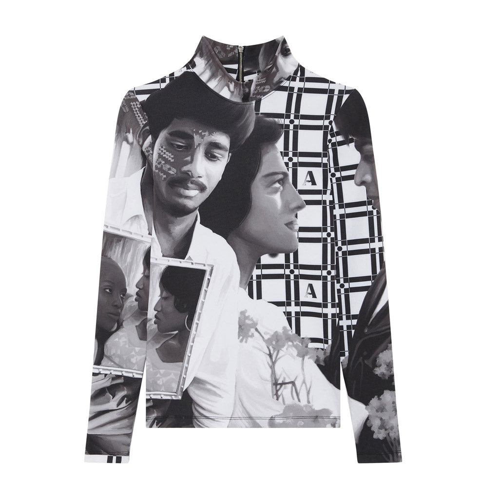 Flat photo of the Colette High Neck Top - Romantic B&W on a white background.