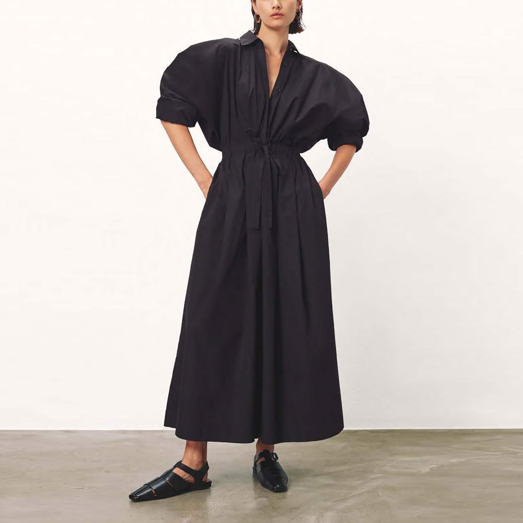 Full body photo of model wearing the Colleen Dress - Black.