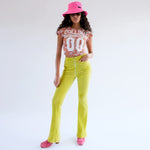 Full body photo of model wearing the Collina Tee - Hi-Liter Floral.