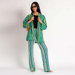 Full body photo of model wearing the Dodo Shirt - Blue Stripe.